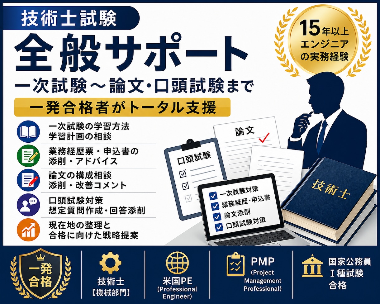 技術士試験の受験対策を総合サポートします 一次試験から論文・口頭試験まで一発合格者が支援します イメージ1