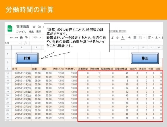 勤怠・時給計算をスプレッドシートで簡単管理できます Googleスプレッドシートで簡単！アルバイトさん勤怠管理に イメージ7