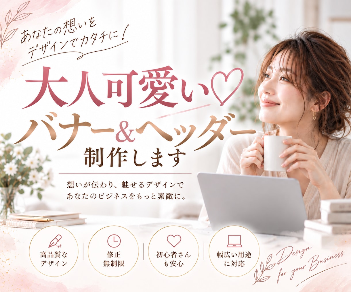 女性に刺さる♡大人可愛いバナー・ヘッダー制作します SNS、HP、LP各種対応！女性の心を掴みクリック率UP イメージ1