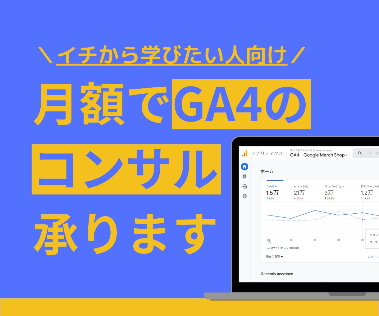 GA4コンサルがGA4の月額サポートを承ります 最終的に実現したいことをヒアリングし、最適な方法で提供します イメージ1