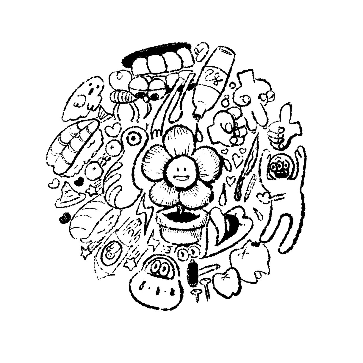 ポップな手描きイラスト描きます 好きなものをぎゅっと詰め込む、ごちゃかわイラストです。 イメージ1
