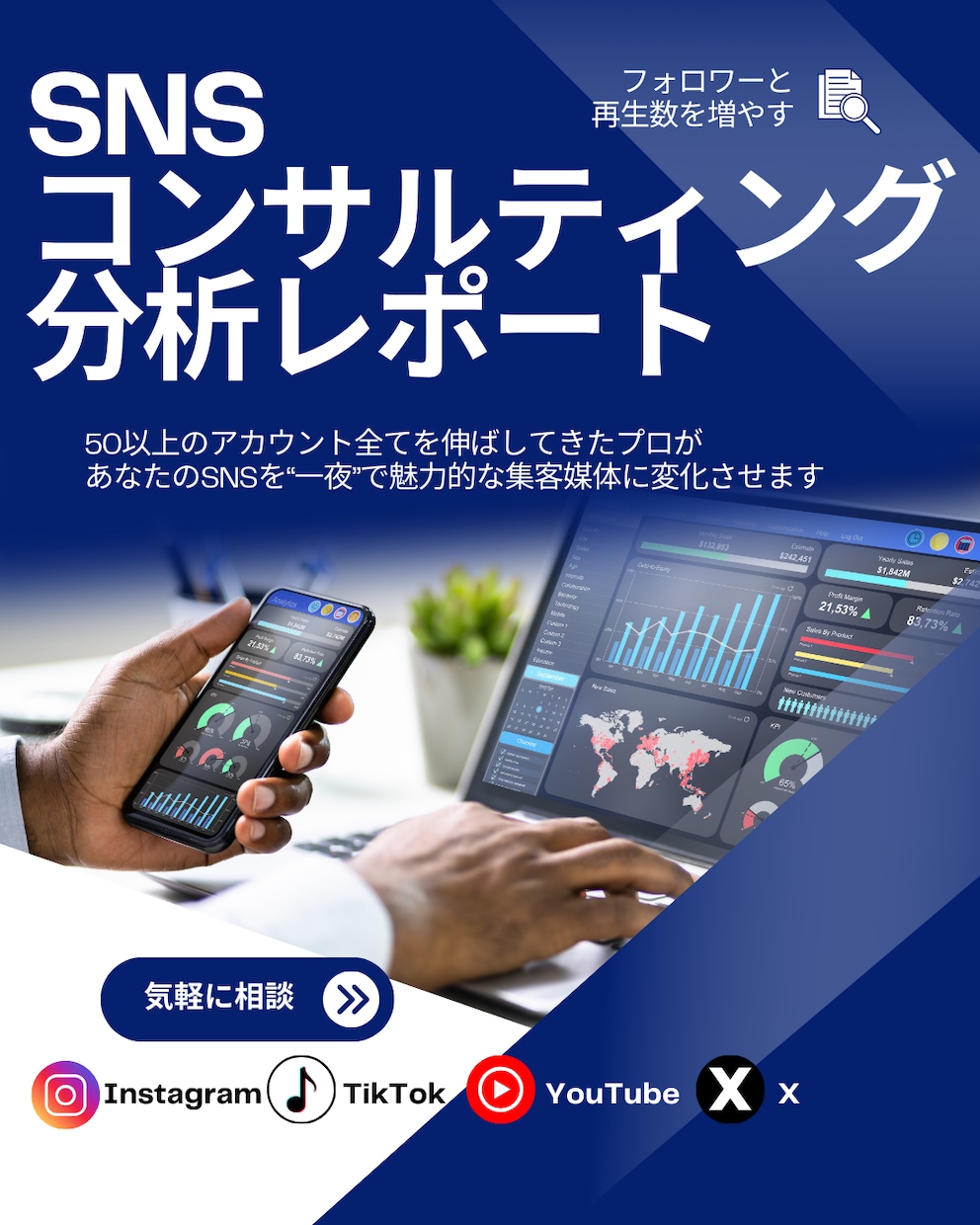 一夜であなたのアカウントを生まれ変わらせます 50以上のアカウント全てで数値の改善を行ってきたプロ イメージ1