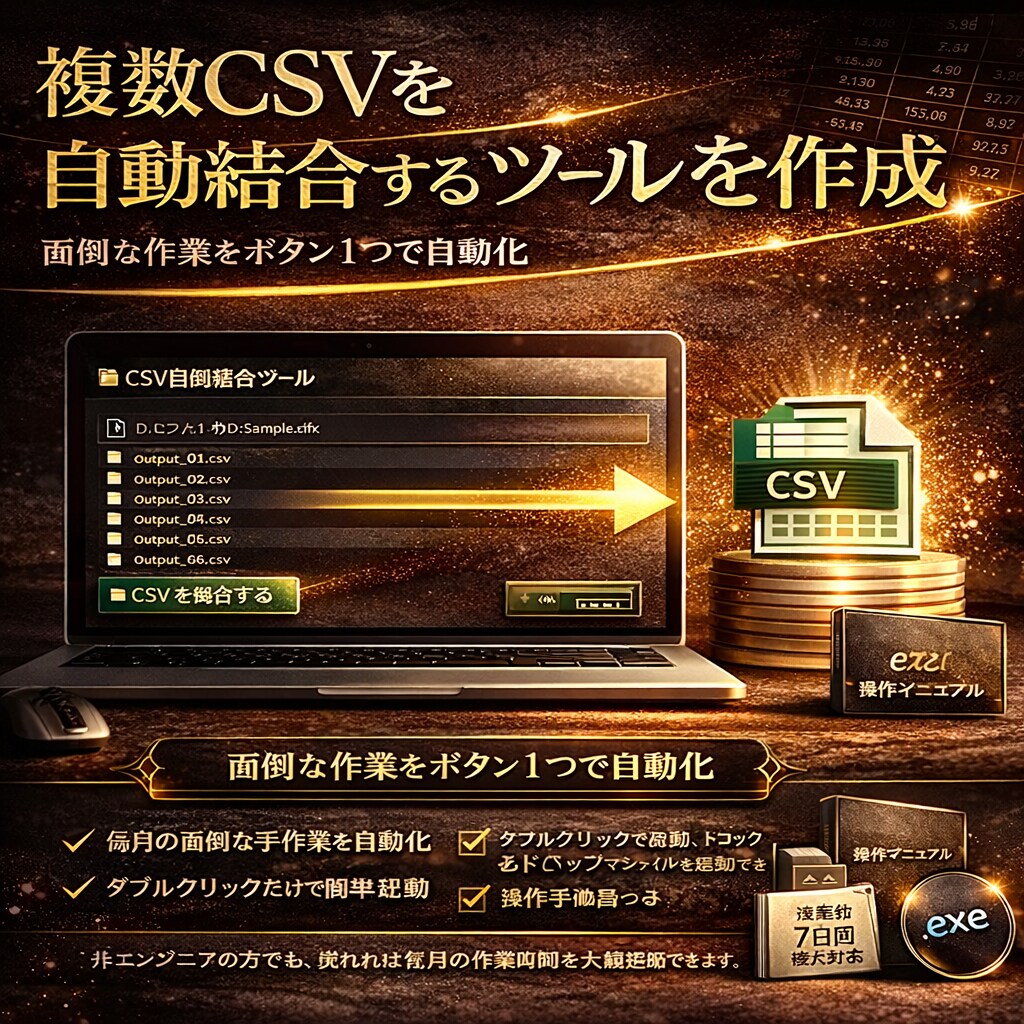 複数CSVを自動結合するツールを作成ます exe形式・ドラッグ&ドロップ対応・操作手順書付き イメージ1