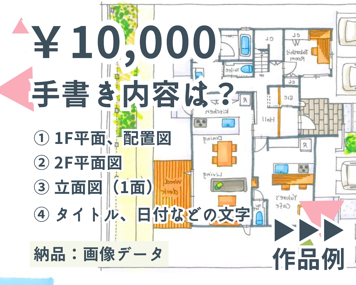 住宅の間取り図を『手書き』でイラスト化します 思い出として、プレゼントとして、一生に一度のこのタイミングに イメージ2