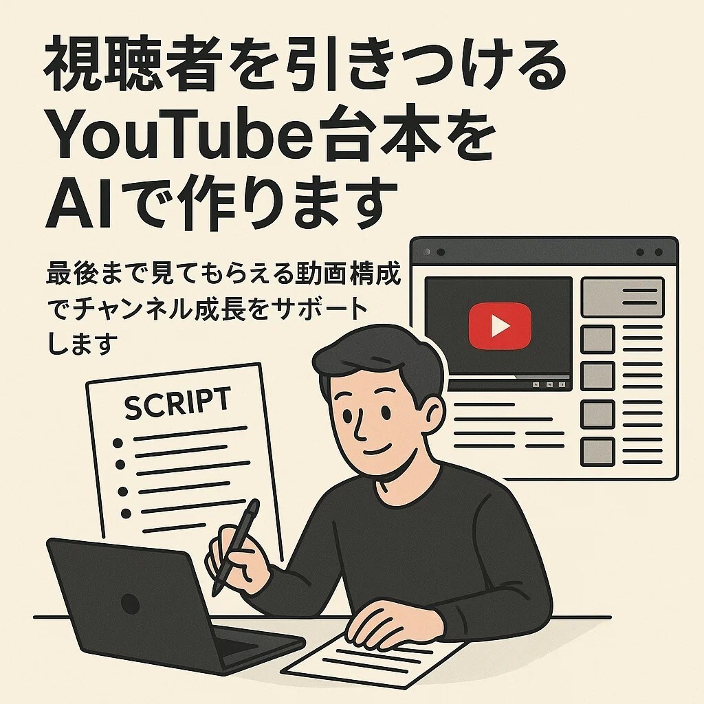 視聴者を引きつけるYouTube台本をAIで作ます 最後まで見てもらえる動画構成でチャンネル成長をサポートします イメージ1