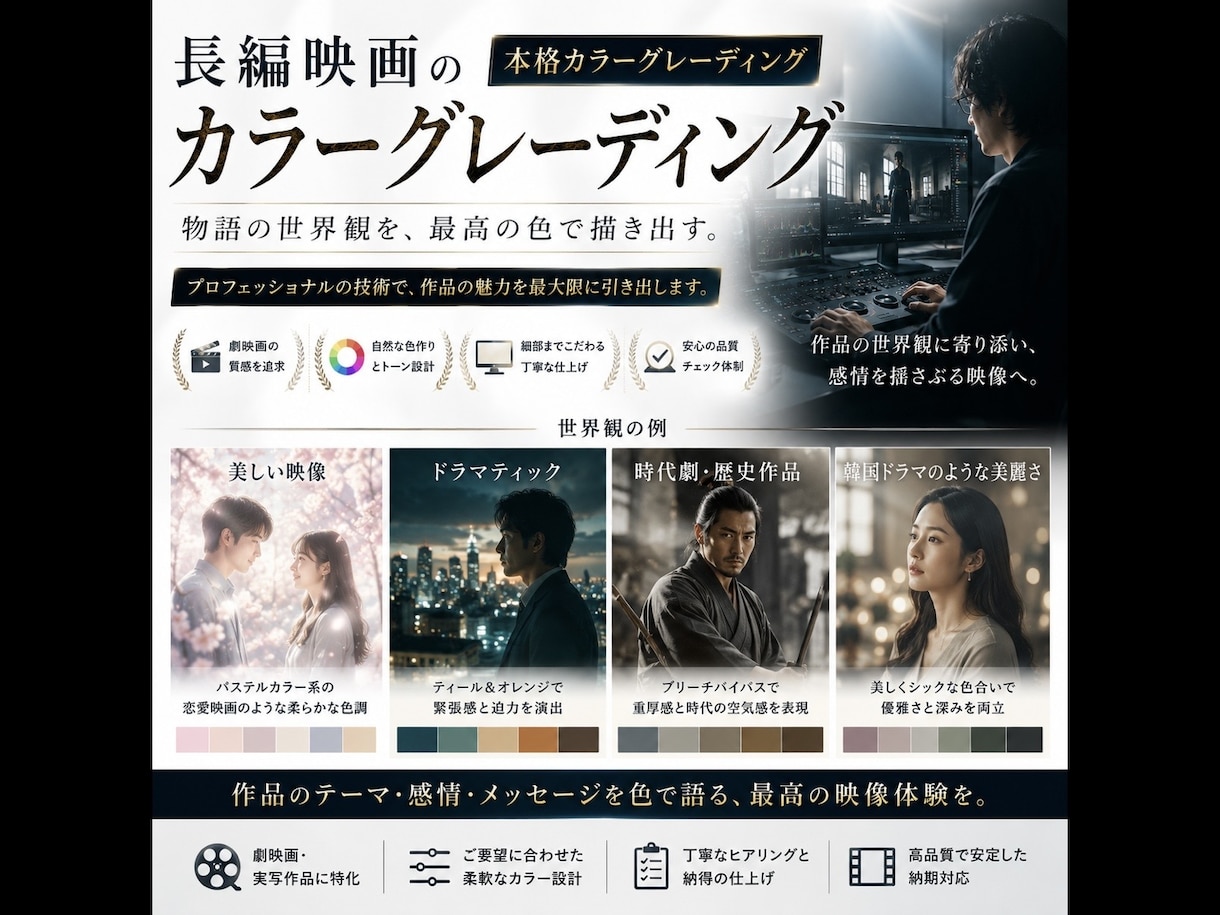 長編映画のカラーグレーディングをします シネマルックで映像が魔法のように変わる イメージ1