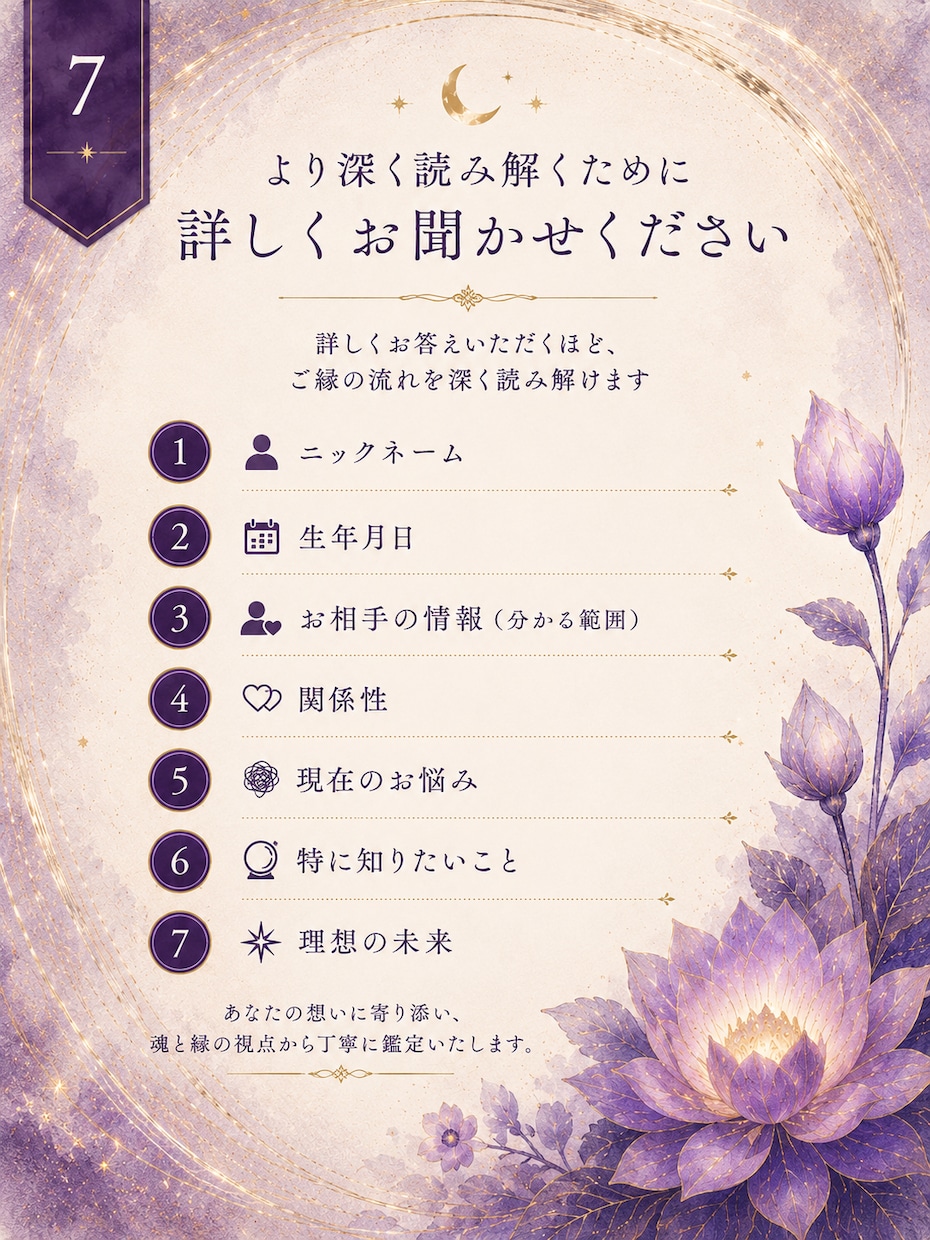 恋縁読解｜お相手様のお気持ちとご縁を読み解きます 今見えている恋縁を誠実に読み解きます イメージ5