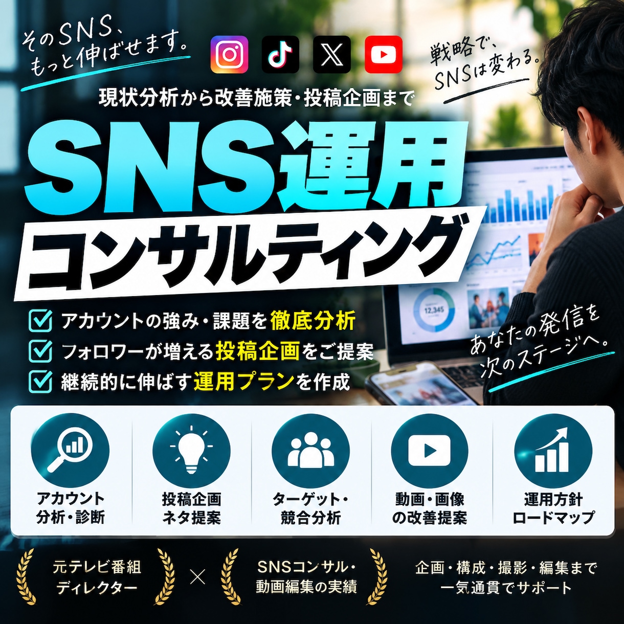 あなたのSNS運用サポートいたします 元テレビD・SNSコンサルが運用改善を伴走 イメージ1