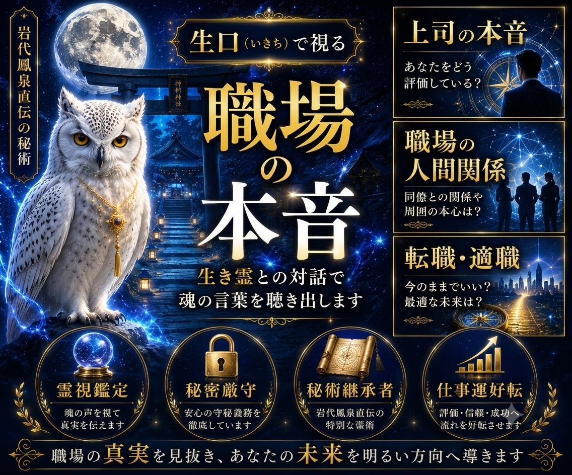 生口秘術＜仕事特化＞お仕事運について視ます 生霊や潜在意識・魂の言葉を聴く宿命好転の霊視鑑定 イメージ1
