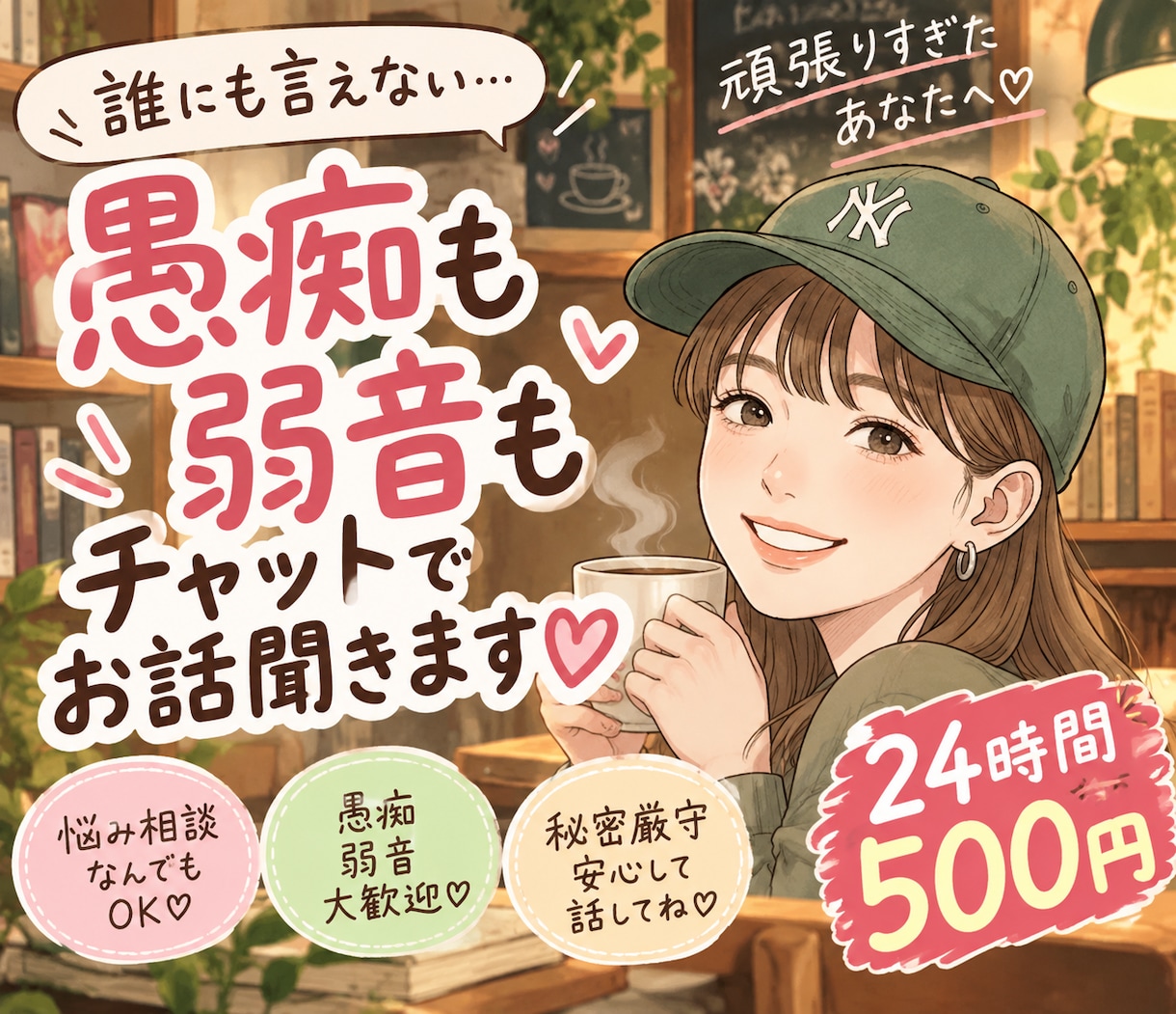 誰にも言えない愚痴や弱音をチャットで聞きます 頑張りすぎたあなたへ♡なんでも気軽に話してね♡ イメージ1