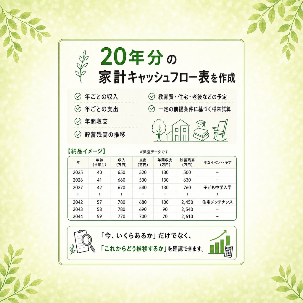 3名様限定価格！家計のキャッシュフロー作成します 20年分PDF納品！CFP認定者・FP1級の独立系FPが対応 イメージ3