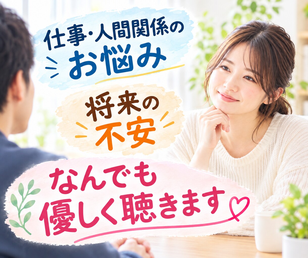 男性向け♪仕事・人間関係の愚痴・お悩み聴きます 弱音もモヤモヤも全て丸ごと受け止める♡あなたの味方です イメージ1