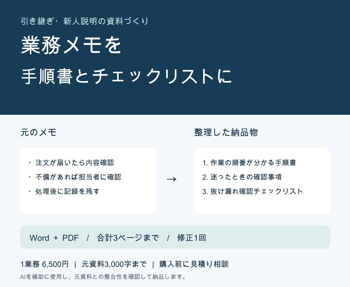 メモから業務手順書とチェックリストを作ります 引き継ぎに使える手順書をWordとPDFで納品 イメージ1