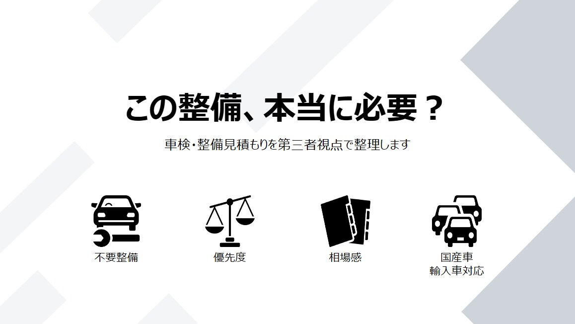 この整備、本当に必要？診断します 分かりやすく不要整備・優先度・相場感を整理します イメージ1