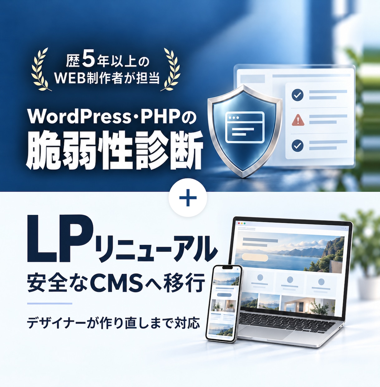 診断つきでLPを安全なCMSに作り直します WordPress・PHPの不安ごと、デザイナーがLPを刷新 イメージ1