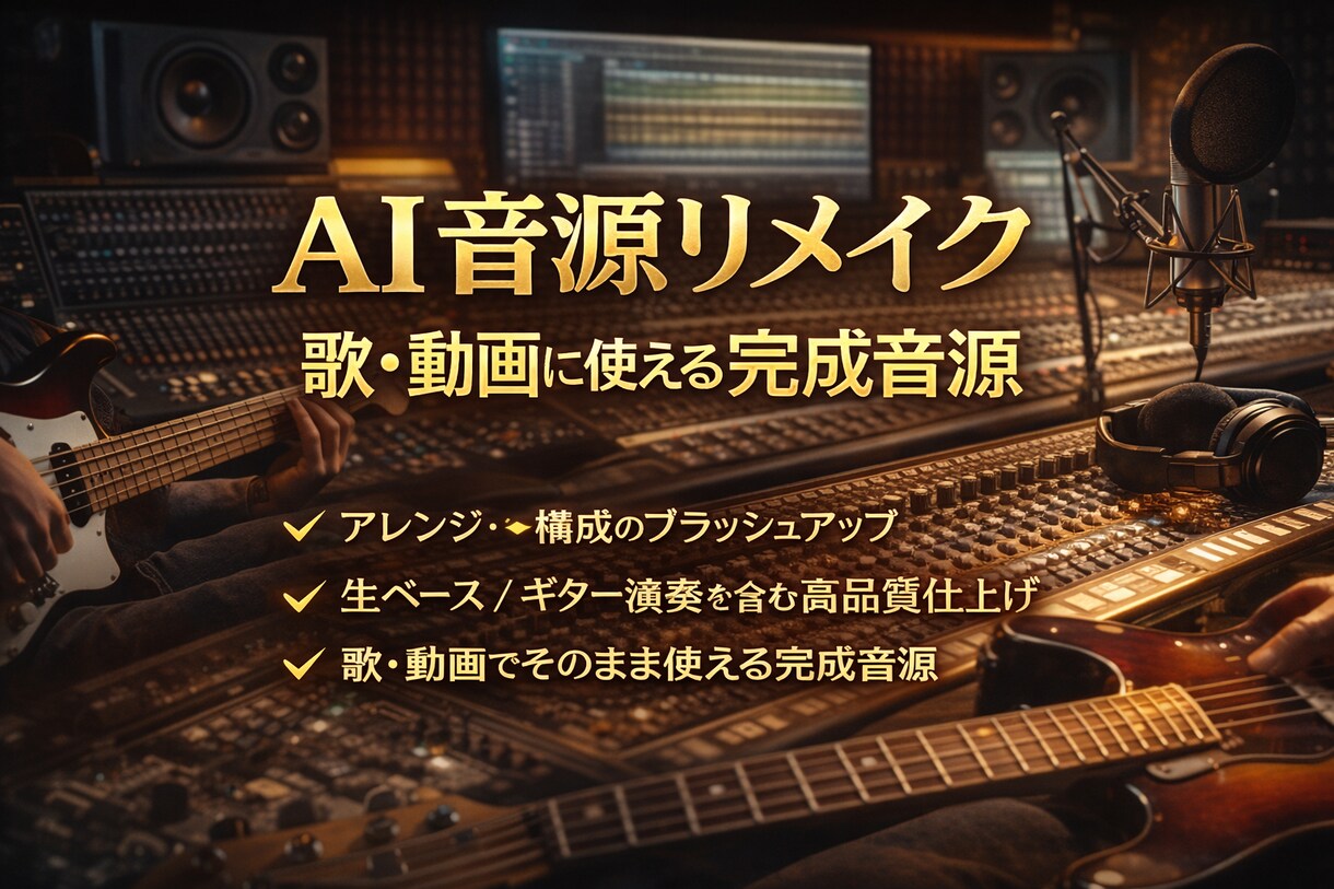 AIで作った曲を歌や動画に使える音源に仕上げます 歌用・動画用に商用利用を見据えた音源をご提供します イメージ1