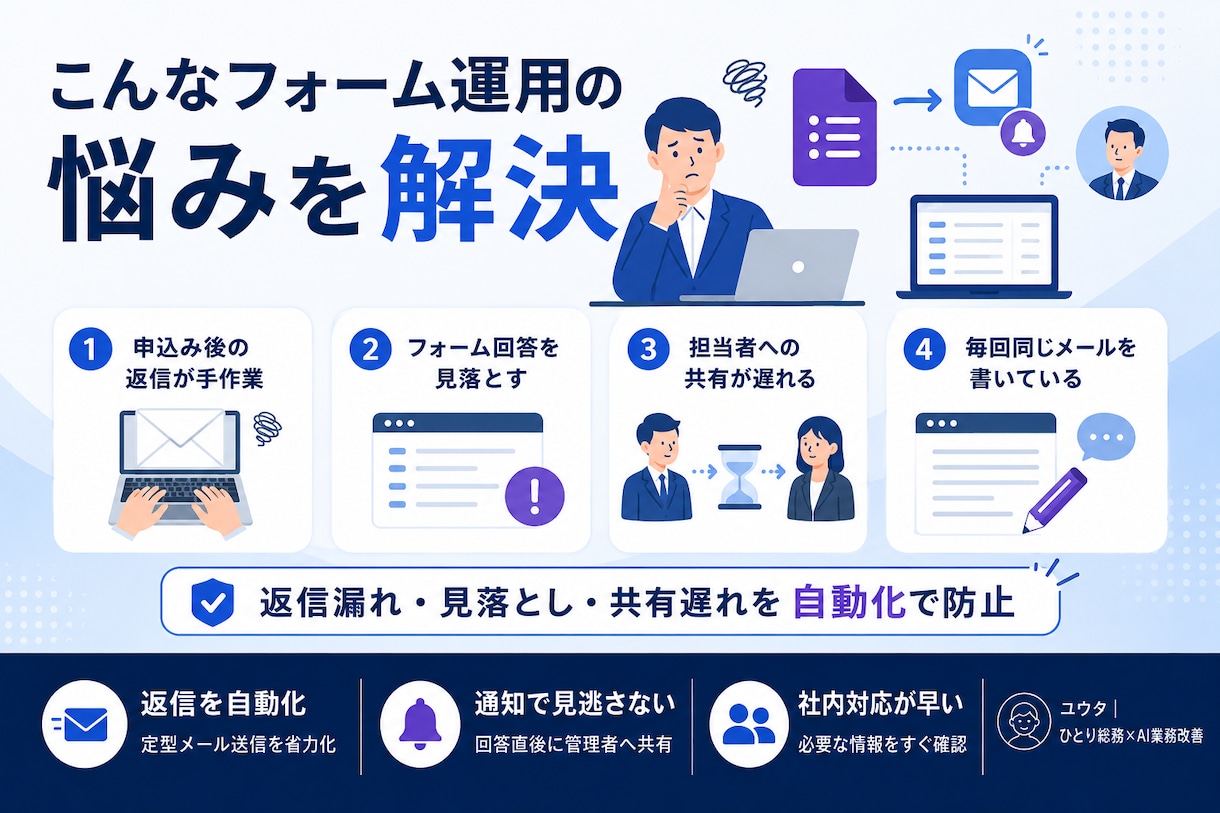 Googleフォームの受付を自動化します 自動返信＋管理者通知まで設定します イメージ2