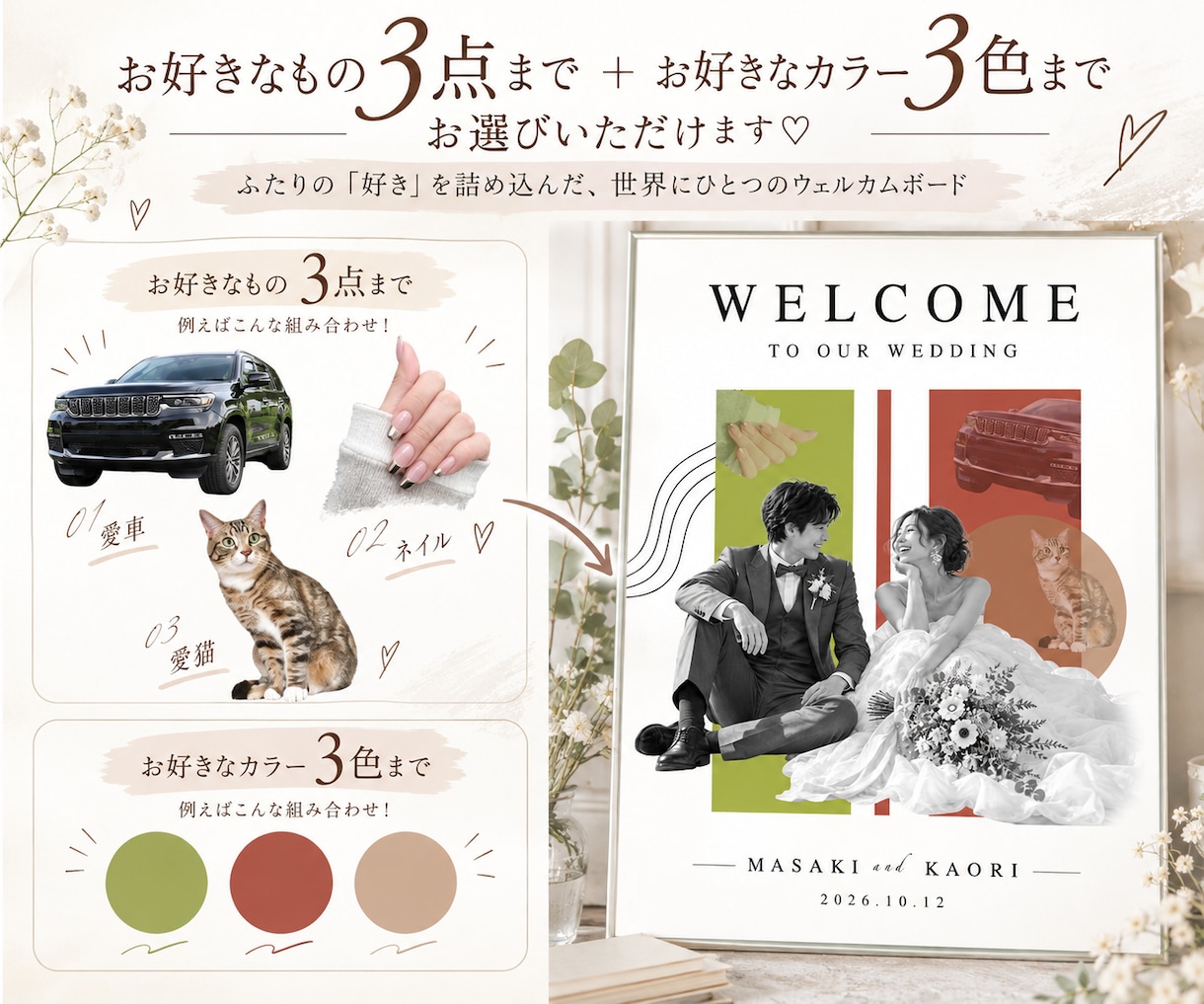 海外コラ風ウェルカムボードを作成ます おふたりの「好き」を詰め込む、海外コラ風ウェルカムボード イメージ3