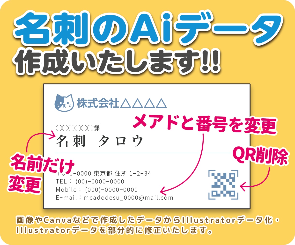 名刺データを作成・修正いたします 画像データからの作成・部分的に修正・ロゴベクターデータ化など イメージ1