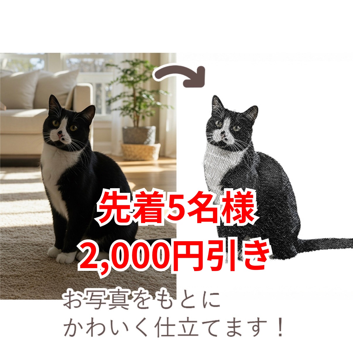 うちの子をシックな鉛筆画風のイラストにします インテリアにも馴染む、上質で大人なペットポートレート。 イメージ1