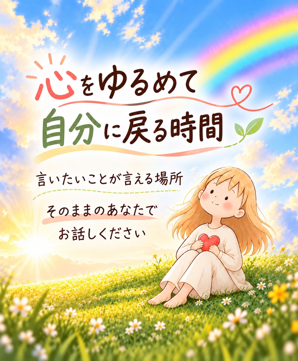 心をゆるめながら、あなたのお話しをお聞きします 話すことがまとまっていなくても、数分だけでも大丈夫です＾＾ イメージ1