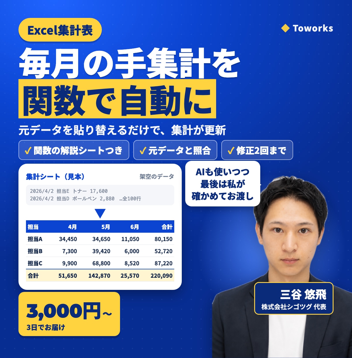 解説付きでExcel関数の集計表を作ります 関数ごとの解説付き。次から自分で直せる集計表です イメージ1