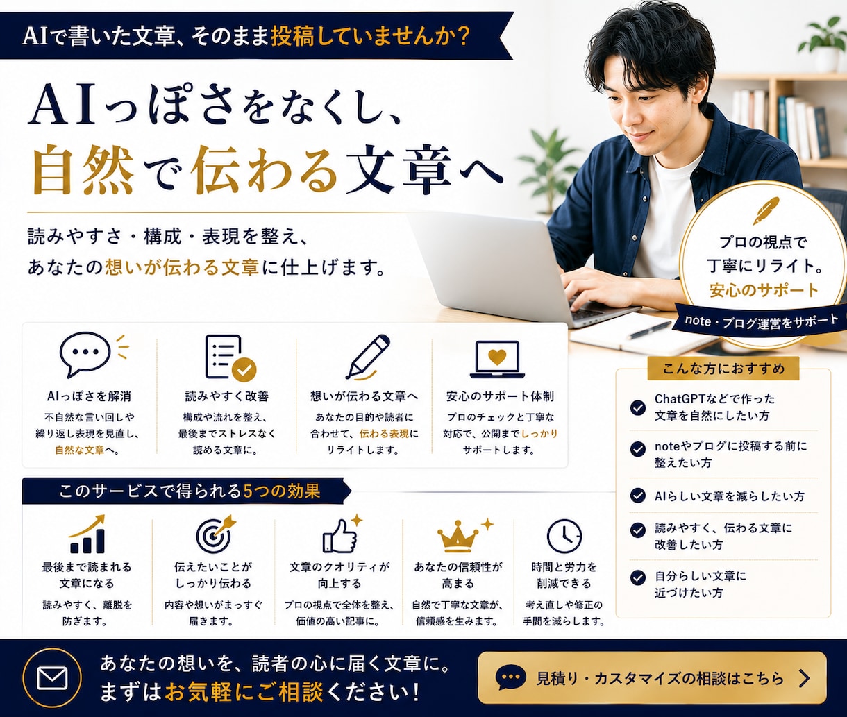 AI・note記事を自然にリライトします AIっぽさをなくし、読まれる自然な文章へ整えます イメージ5