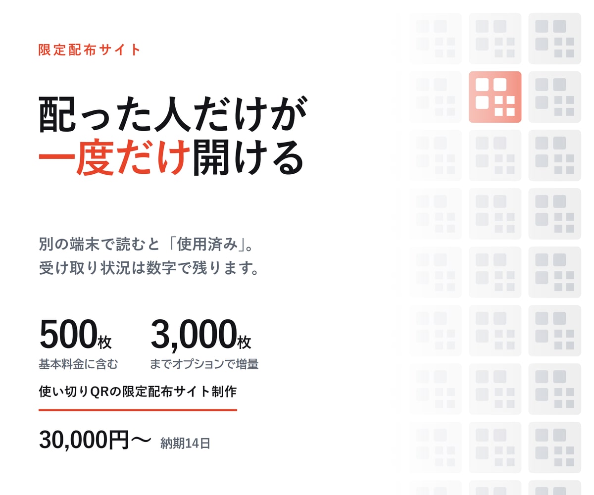 使い切りQRの限定配布サイトを制作します 一度使うと他の人は開けない、配った人だけのQR イメージ1