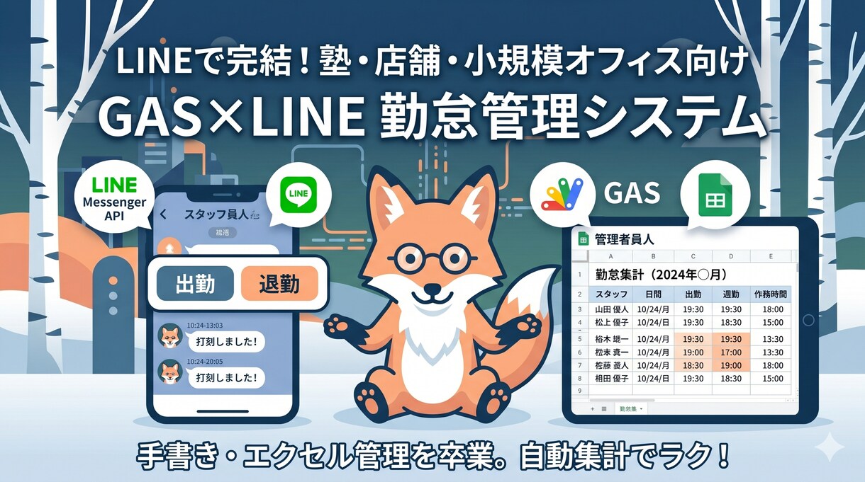 LINEで完結！独自の勤怠管理システムを構築します 塾・店舗・小規模オフィス向け、集計・管理の自動化をサポート イメージ1