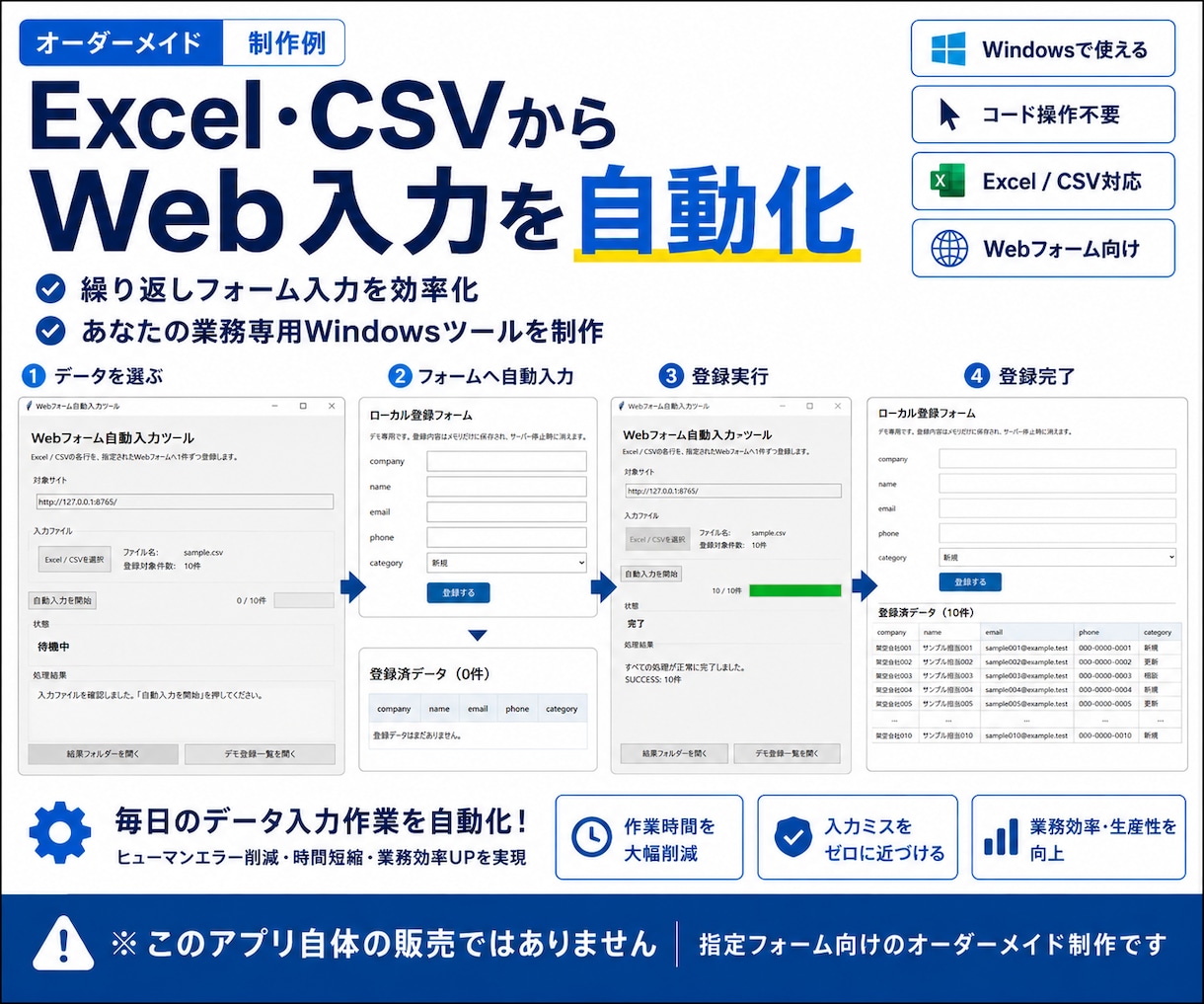 Excel・CSVからWeb入力を自動化します 繰り返しフォーム入力をWindowsツールで効率化 イメージ1