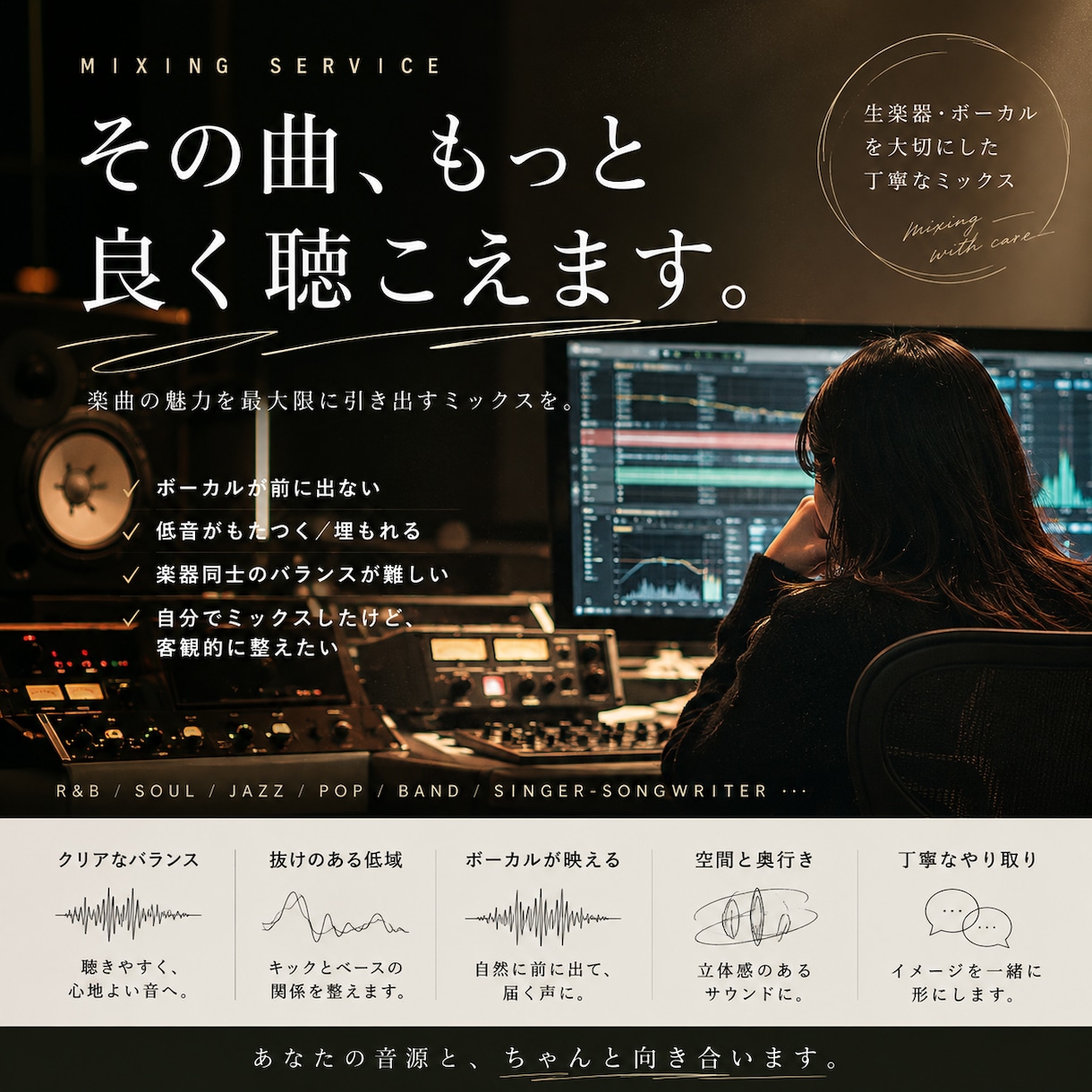 歌ってみた、バンドミックス、良い音にします 9月までの特別価格現役エンジニアが伝わるミックスに仕上げます イメージ1