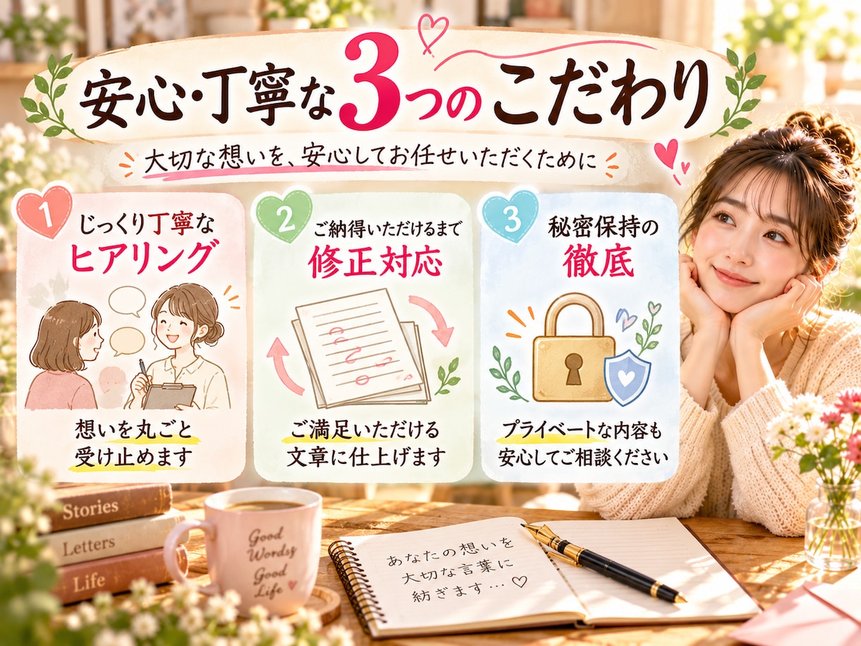 プロ小説家が心温まる手紙・体験談・記事を代筆します 大切な人や読者へ感動を届けるために、真心を込めて執筆します イメージ7