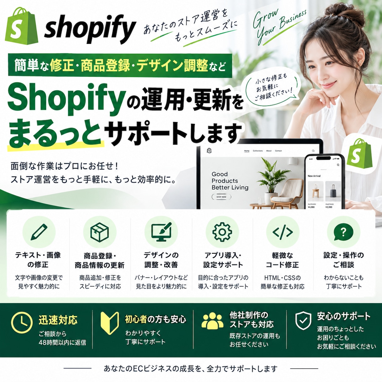 Shopifyの運用や設定のお悩みを解決します Shopifyの専門家によるサイト運用・管理サポート イメージ1