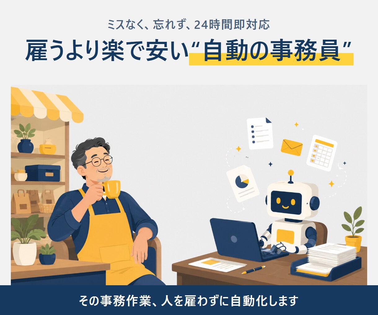 その事務作業、人を雇わずに自動化します 雇うより楽で安い"自動の事務員"。ミスなく24時間即対応 イメージ2