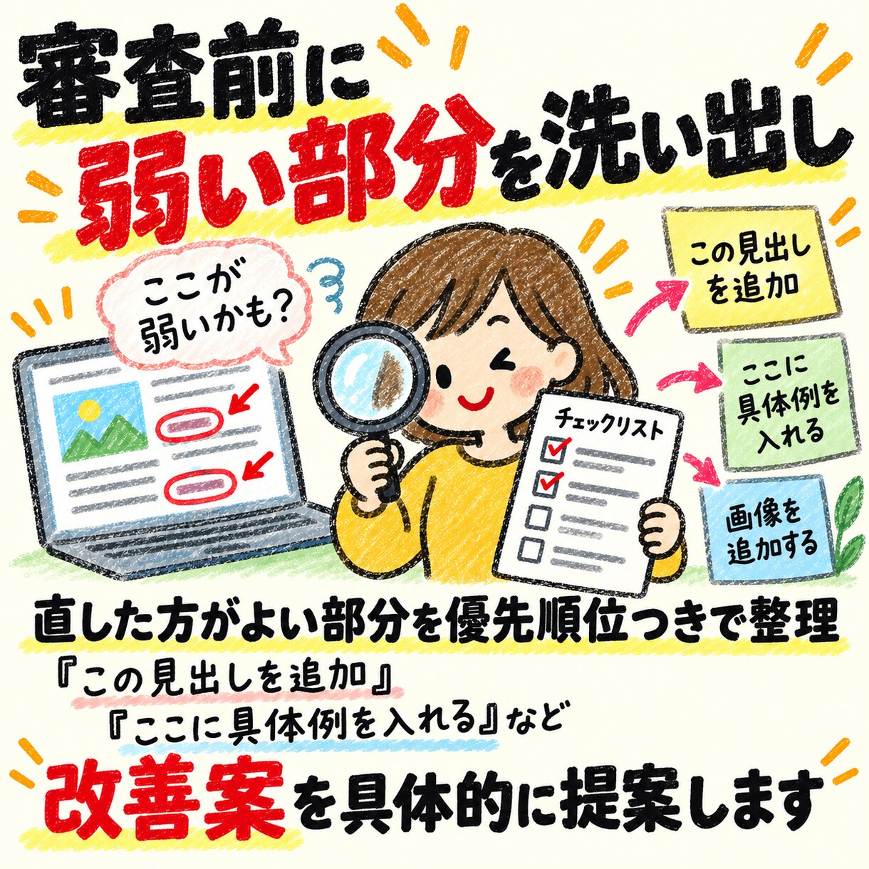 アドセンス審査前の記事を添削・チェックします 検索意図・見出し・独自性・有用性まで確認し、弱い部分を改善 イメージ8