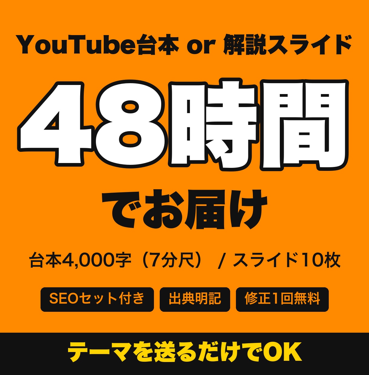 YouTube台本・スライドを2日で作ります 4,000字台本orスライド10枚｜2日納品・SEO付き イメージ1