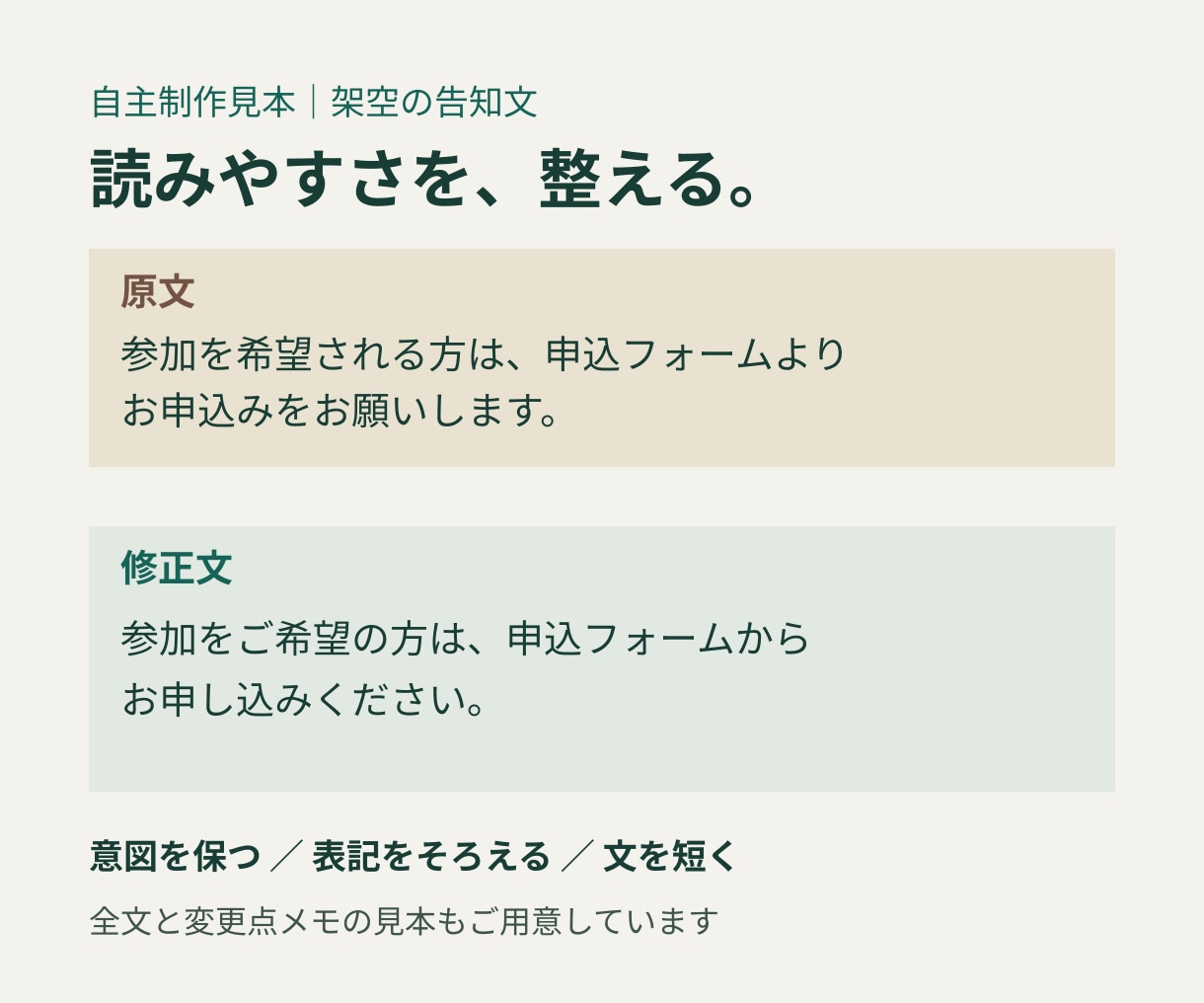 日本語原稿の誤字と読みにくさを整えます 1500字まで。清書と変更点をセットでお返し イメージ2