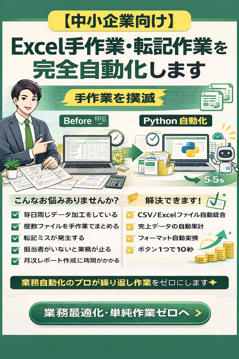 その手作業ガチャガチャExcel作業を自動化します その毎日の手作業Excel地獄脱出させます イメージ1