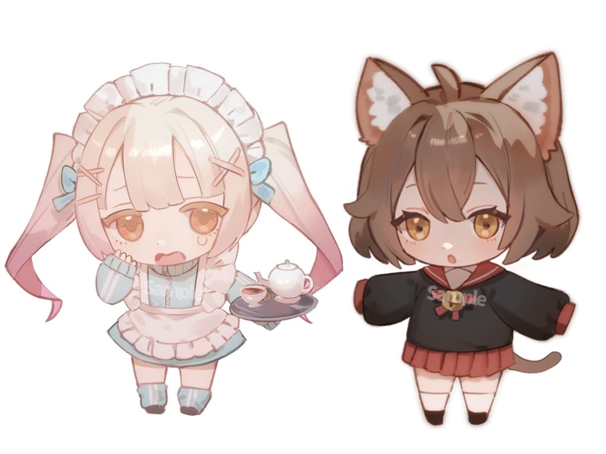 商用可能！透明感のあるかわいいミニキャラ作成します グッズやサムネイルなど様々な用途に使えるSDイラストです！ イメージ3