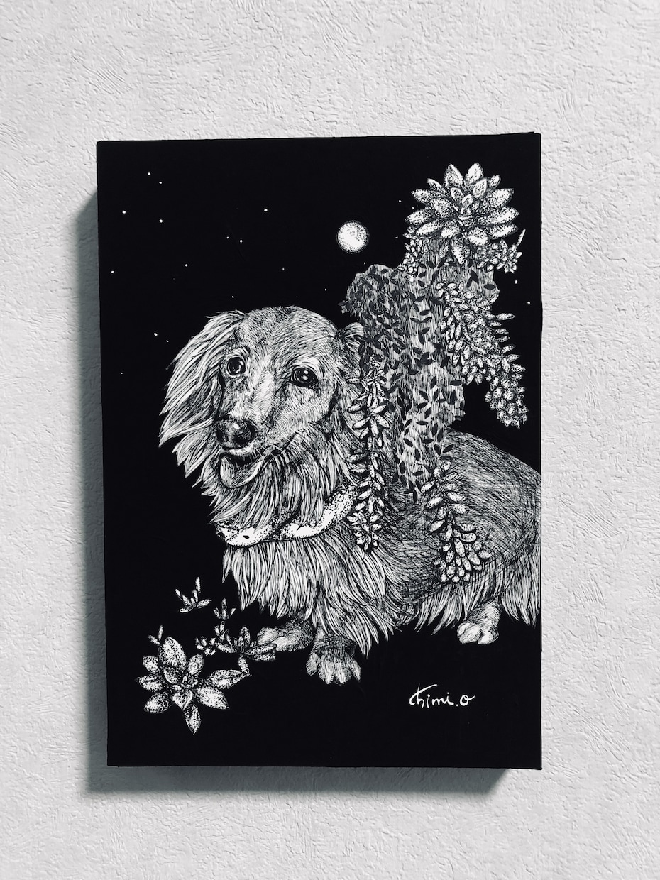 クールなペン画でペット肖像画お描きします お好きなモチーフと一緒に、ペットちゃんをお描きします。 イメージ2