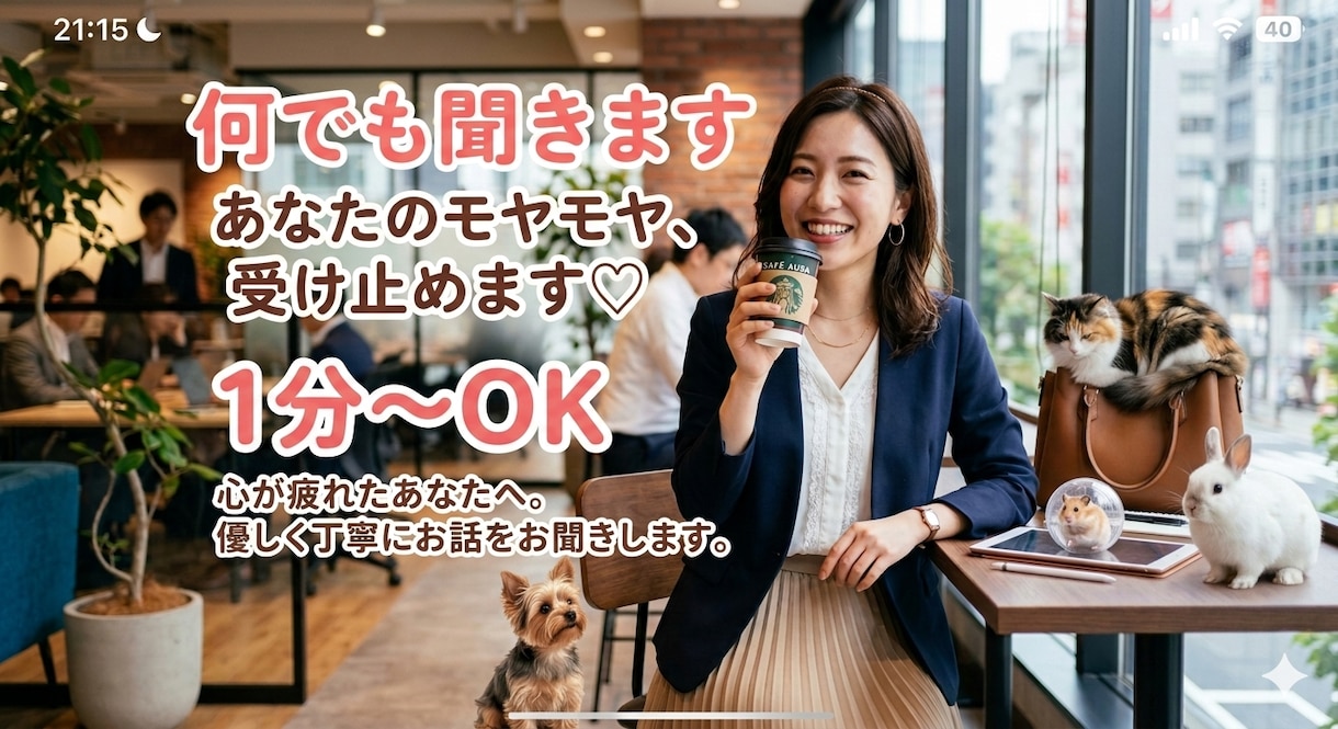 いい事が何もない貴方の話をお聞きします 今日あった嫌なこと、モヤモヤ、寂しさ…寄り添います。 イメージ2
