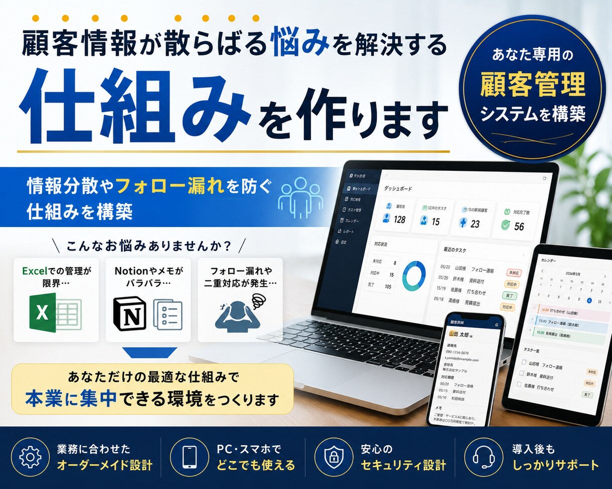 顧客情報が散らばる悩みを解決するシステムを作ります 情報分散やフォロー漏れを防ぐ仕組みを構築 イメージ1