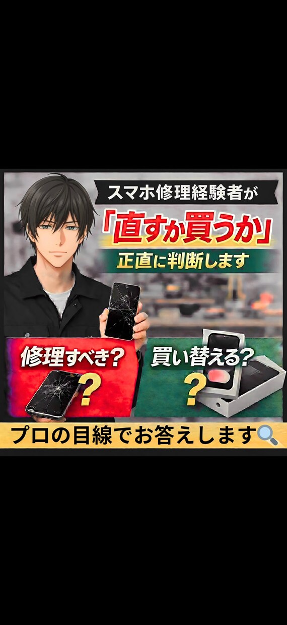 スマホ修理経験者が「直すか買うか」正直に判断します ユーザー目線で「得・損」を正直に伝えます イメージ1
