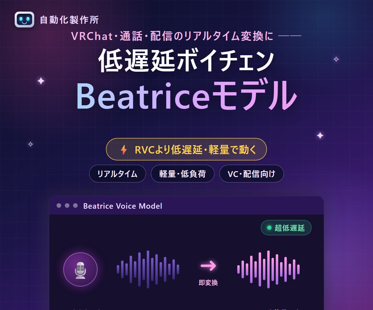 Beatriceの音声モデルを作ります 低遅延でリアルタイム変換。配信・VCに最適なモデル イメージ1