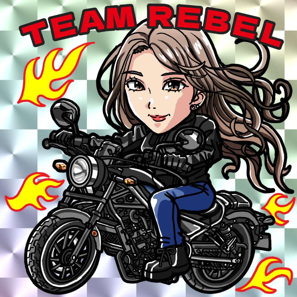 バイクや愛車とビックリマン風似顔絵イラスト承ります デジタルギフトやSNSアイコン、誕生日プレゼントなどに！ イメージ1