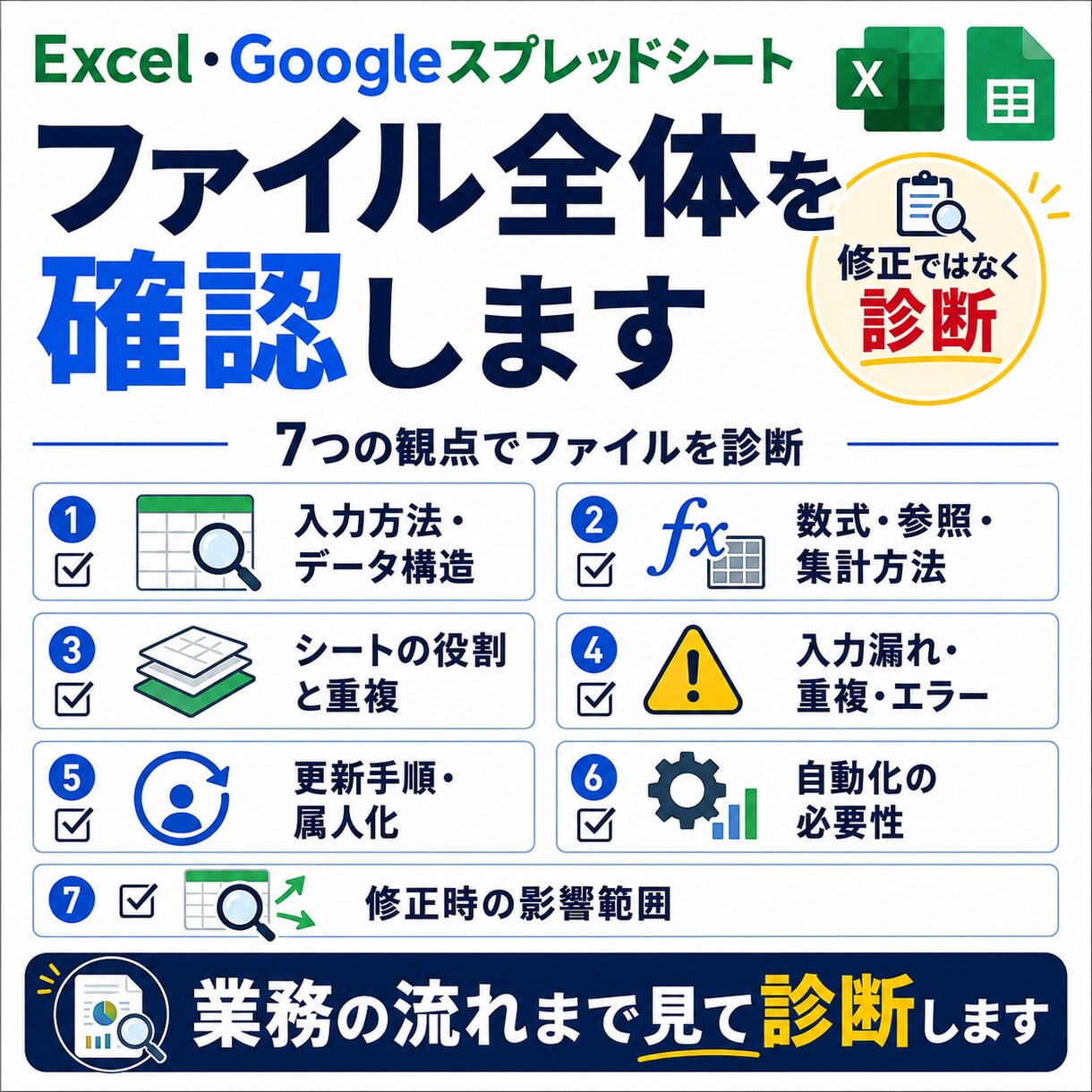 Excel・スプレッドシートを診断します 問題点と改善案を優先順位つきで整理します イメージ2