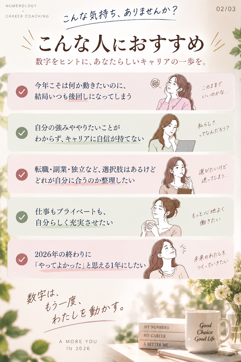 数秘を使って、あなたの本質・使命を紐解きます 強み・価値観・人生の流れを整理し、次の一歩を一緒に見つけます イメージ2