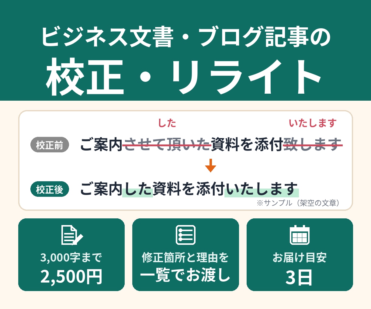 ビジネス文書・ブログ記事を校正・リライトします 3,000字まで・修正箇所と理由を一覧でお返しします イメージ2
