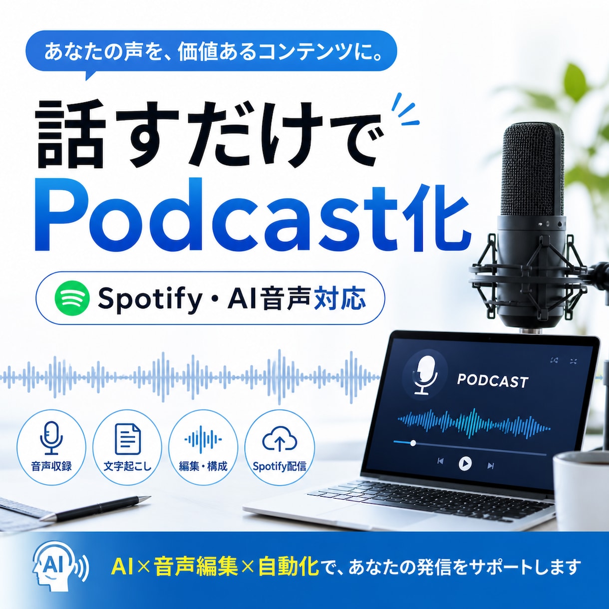 音声からPodcast制作まで代行します 話すだけでPodcast化｜AI音声・Spotify配信対応 イメージ1