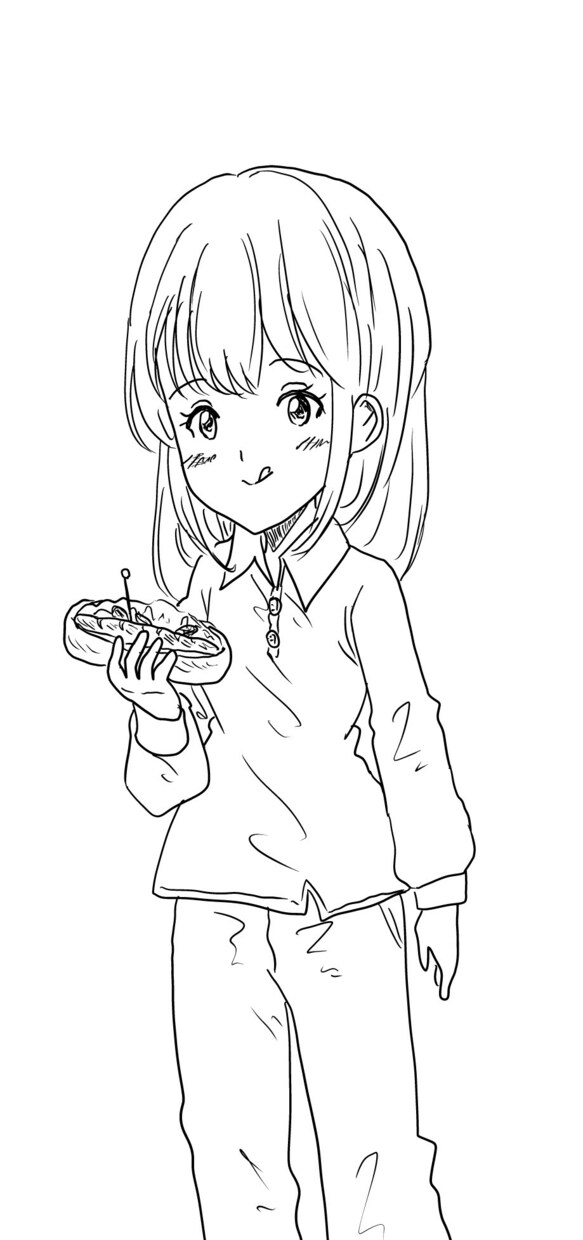 デジタルの絵を描きます ホットドッグを食べようとしている女の子です。 イメージ1